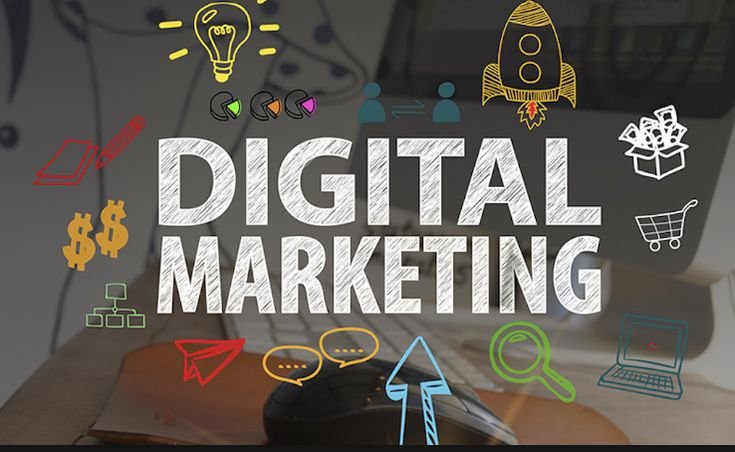 Creative banner showing effective digital marketing strategies to businesses using digital tools such as SEO, analytics, advertising, and online sales.
